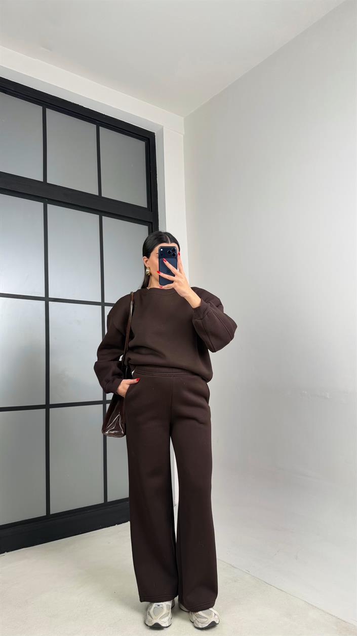 Acı Kahve Şardonlu Sweatshirt Eşofman Takım Gaus-01028