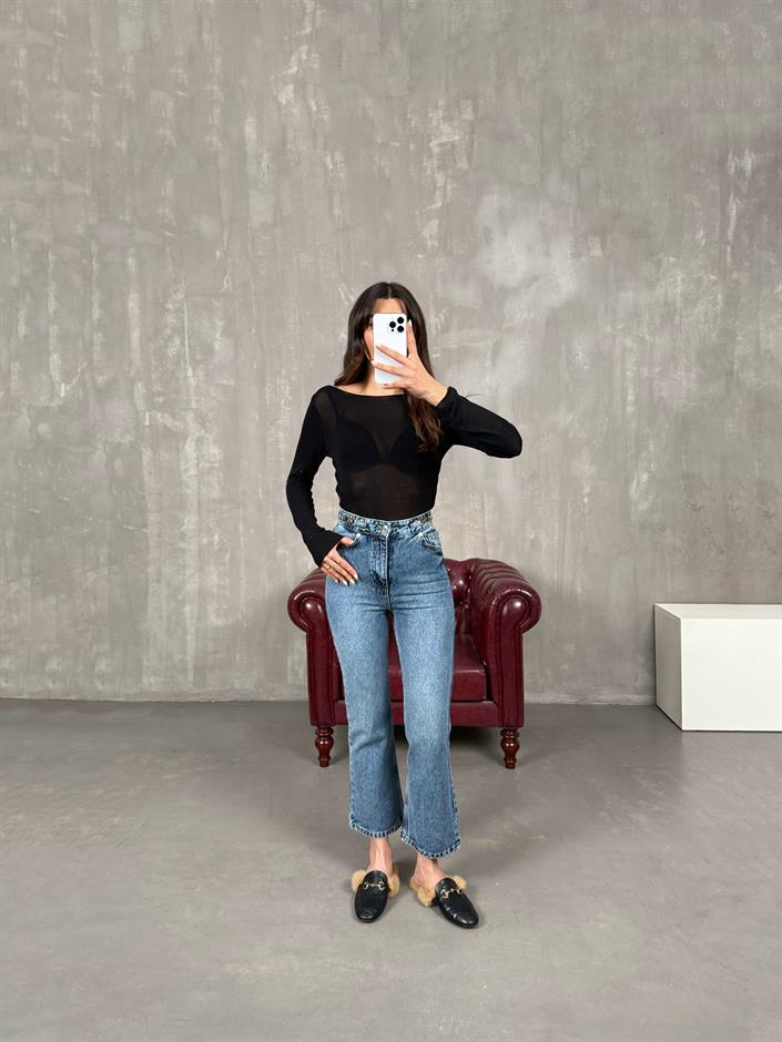 Loka Mavi Gold Detaylı Flare Jean