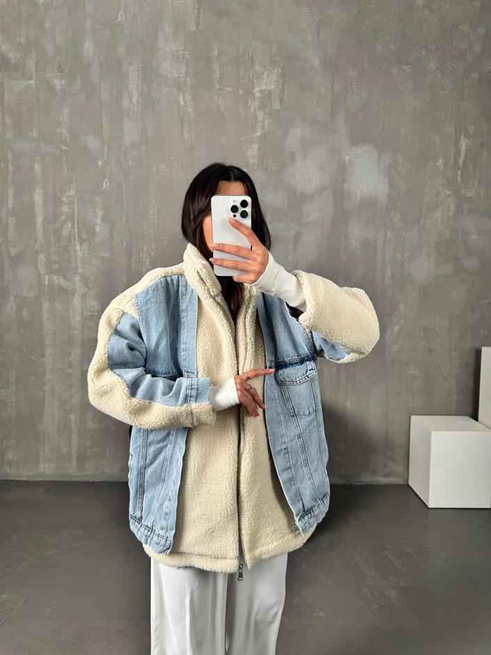Frame Taş Denim Detaylı Peluş Ceket