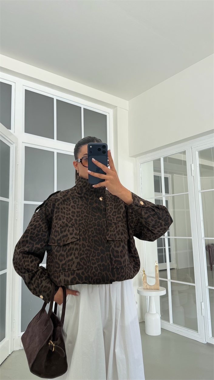 Leopar Muadil Dik Yaka Astarlı Ceket GAUS-02134