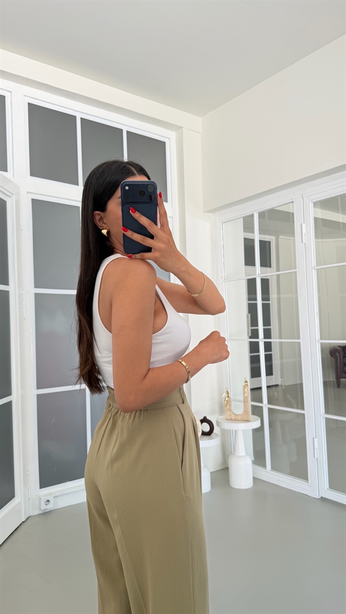 Açık Yeşil Gold Düğmeli Tencel Pantolon GAUS-01844