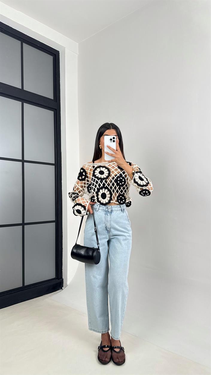 Buz Mavisi Yüksek Bel Mom Jean Gaus00549