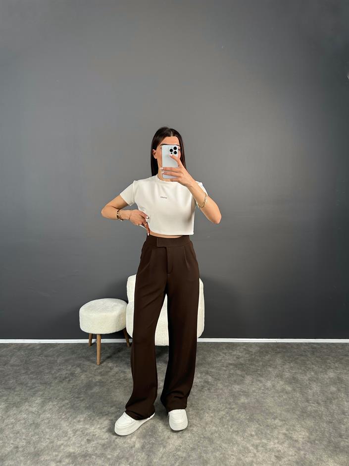 Riona Kahverengi Cırt Bantlı Pantolon