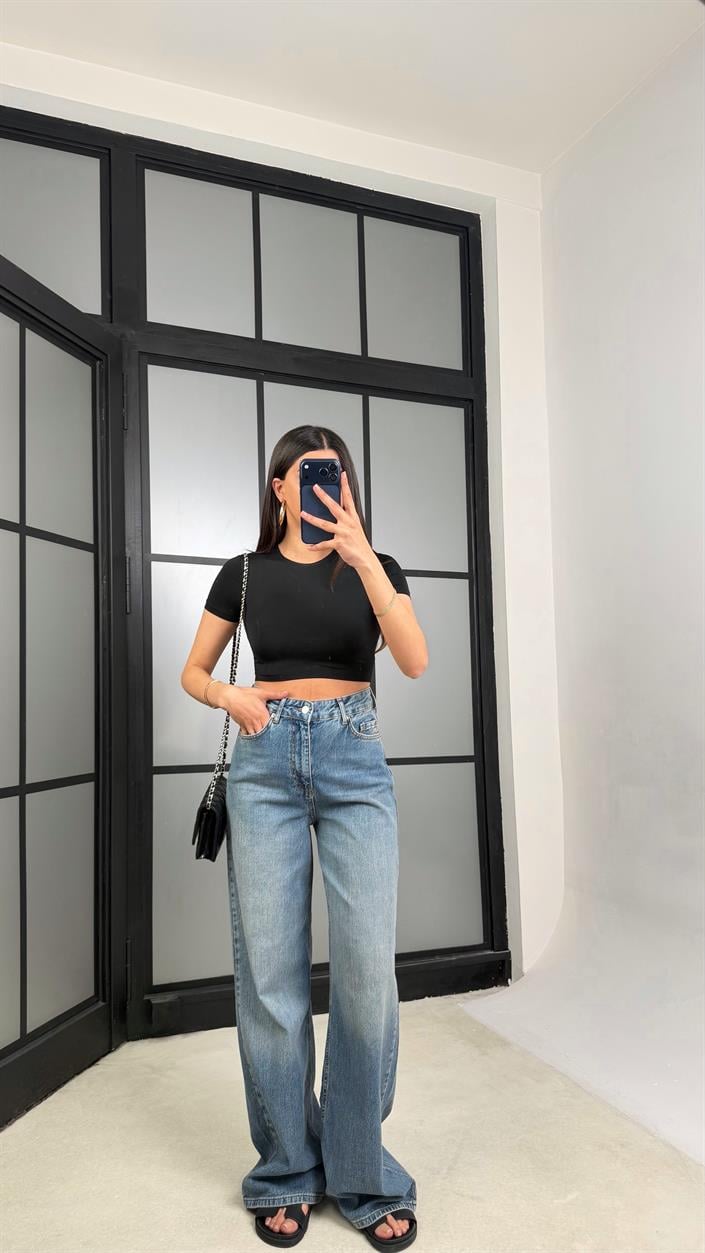 Mavi Yüksek Bel Straight Jean GAUS-01304