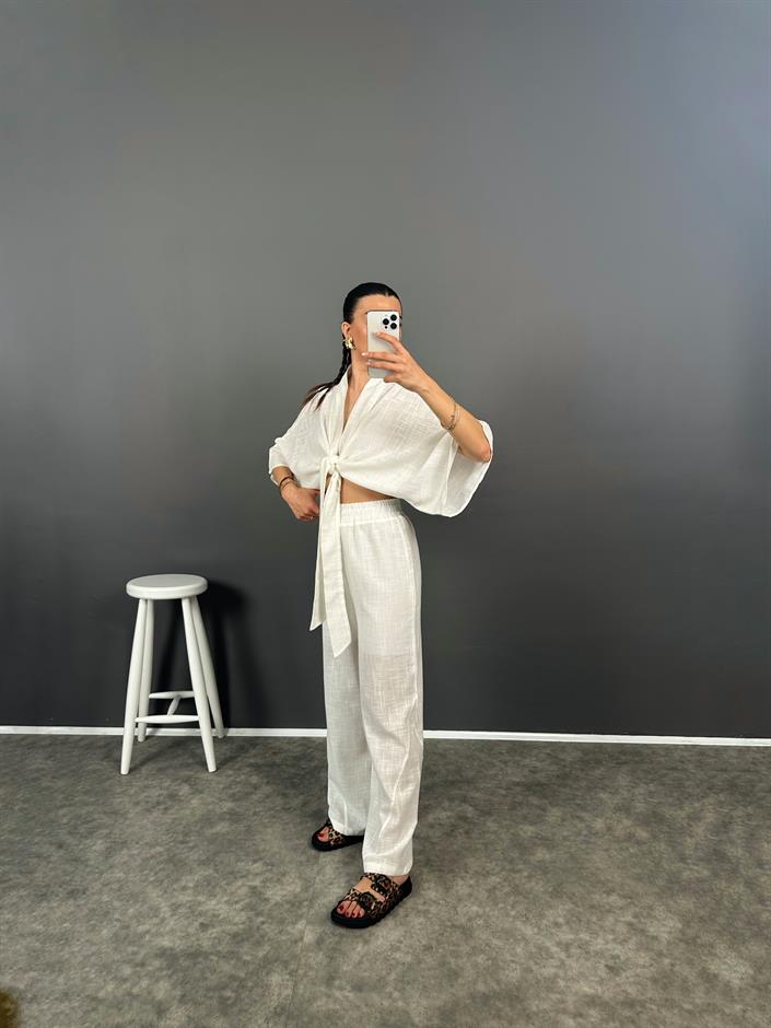 Trudy Beyaz Premium Astarlı Keten Takım 
