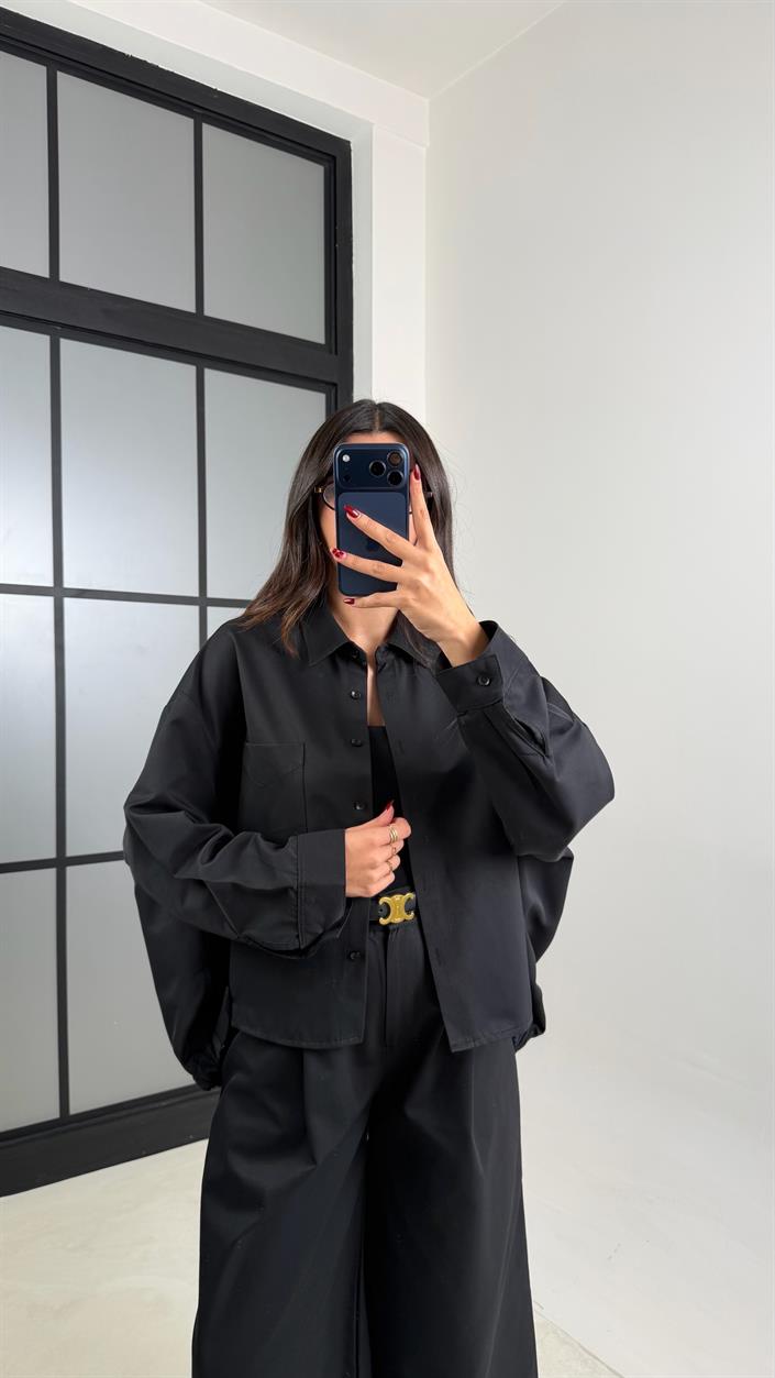 Siyah Gömlek Beli Lastikli Pantolon İthal Kumaş Takım GAUS-00799