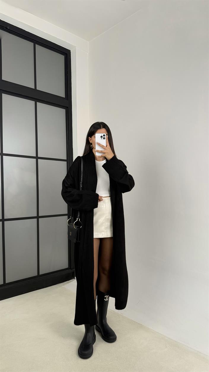 Siyah Uzun Premium Triko Hırka GAUS-00116