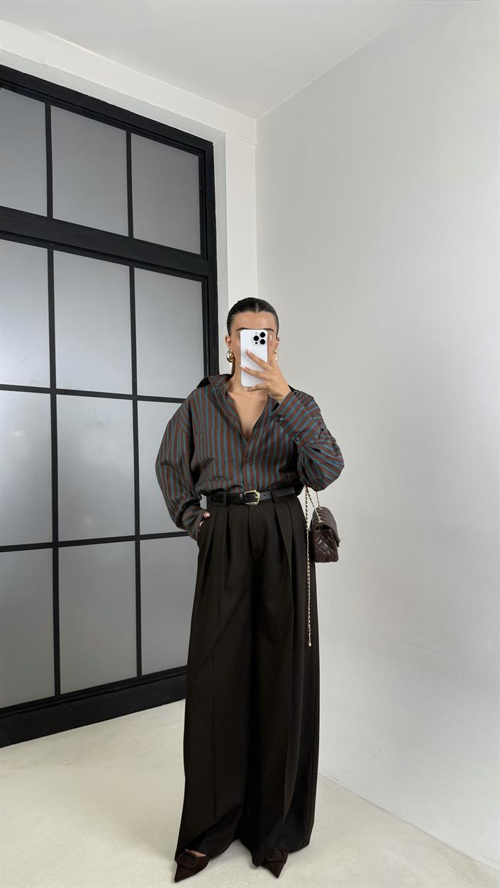 Acı Kahve Kemerli Cepli Palazzo Pantolon GAUS-00142