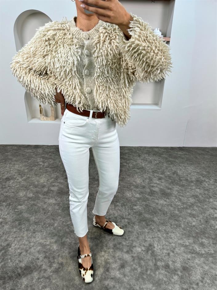 Vini ZR Model Beyaz Kesik Paça Jean Pantolon