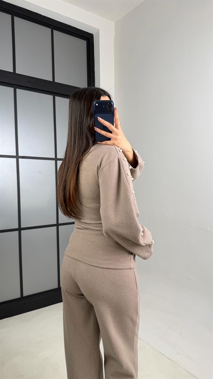 Vizon İnci İşleme Detaylı Kazak Pantolon Selanik Triko Takım GAUS-01069