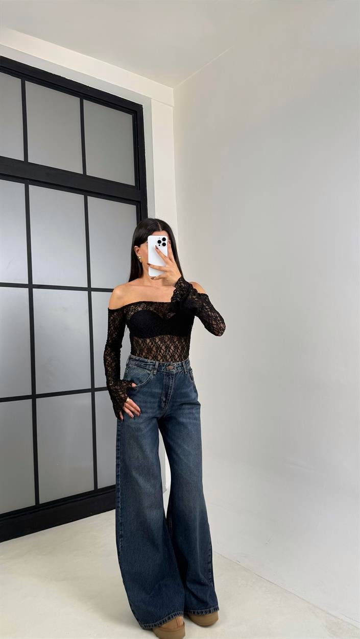 Lacivert Yıkamalı Geniş Paça Jean GAUS-00477