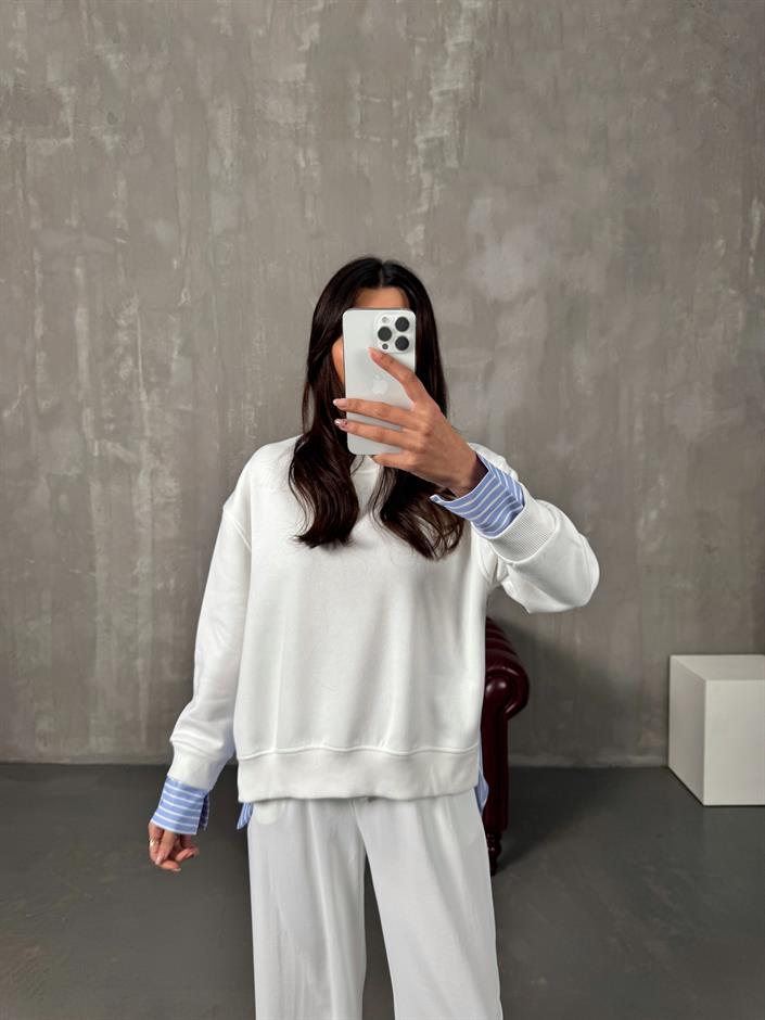 Jona Beyaz Gömlek Detaylı Sweat