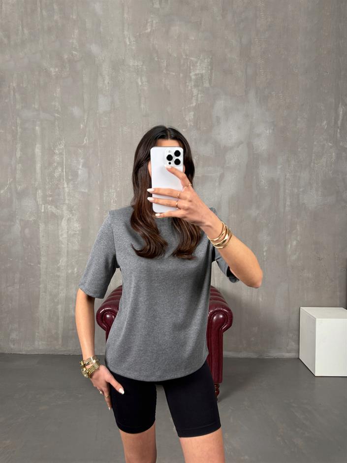 Marji Antrasit Vatkalı Bisiklet Yaka Basic Tshirt