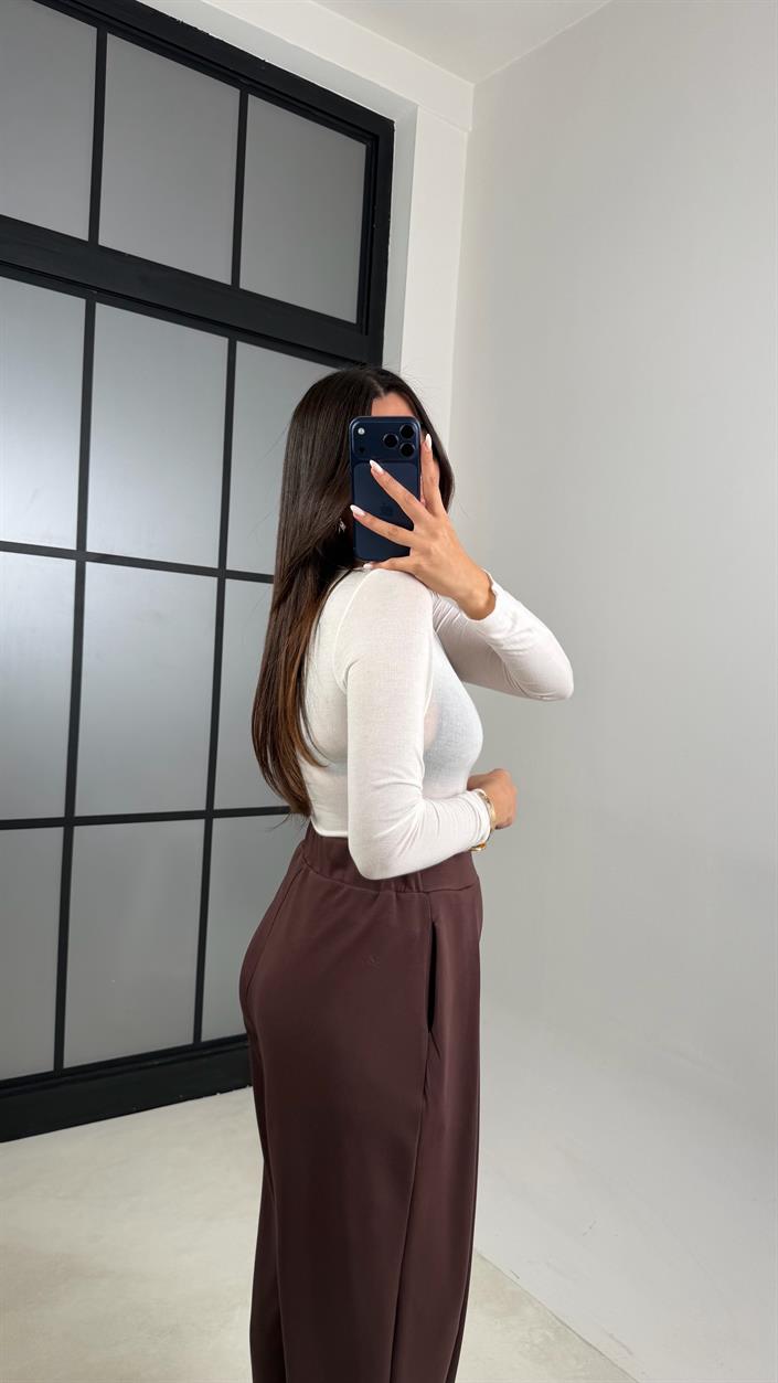 Kahve Beli Lastikli OYS Muadil Şalvar Modal Pantolon GAUS-00574