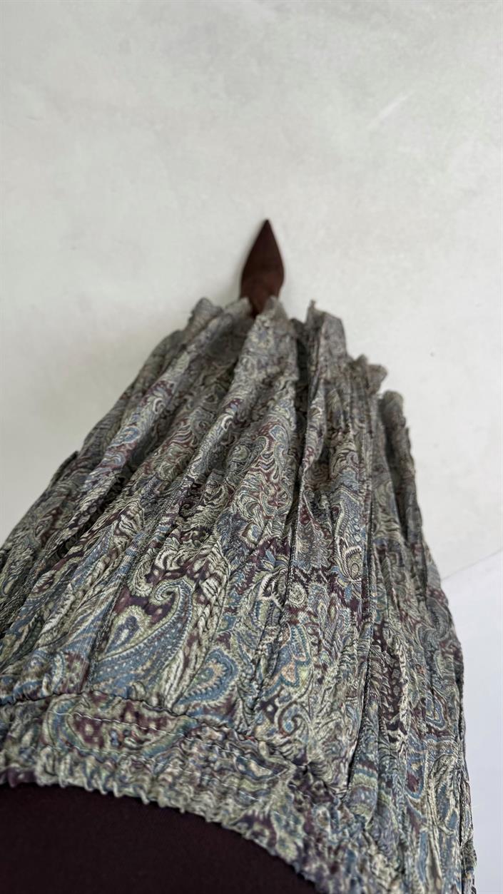 Yeşil Etnik Desenli Astarlı Şifon Etek GAUS-00788