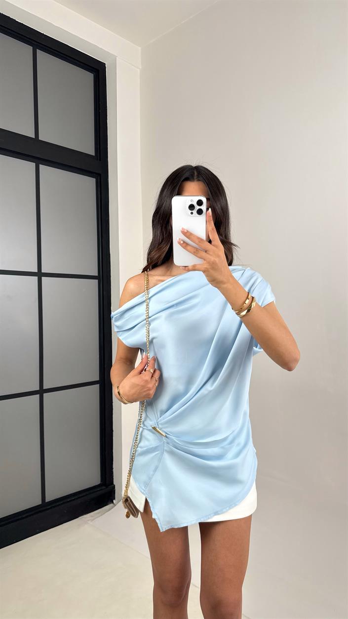 Mavi Gold Tokalı Saten Premium Bluz Gaus00531