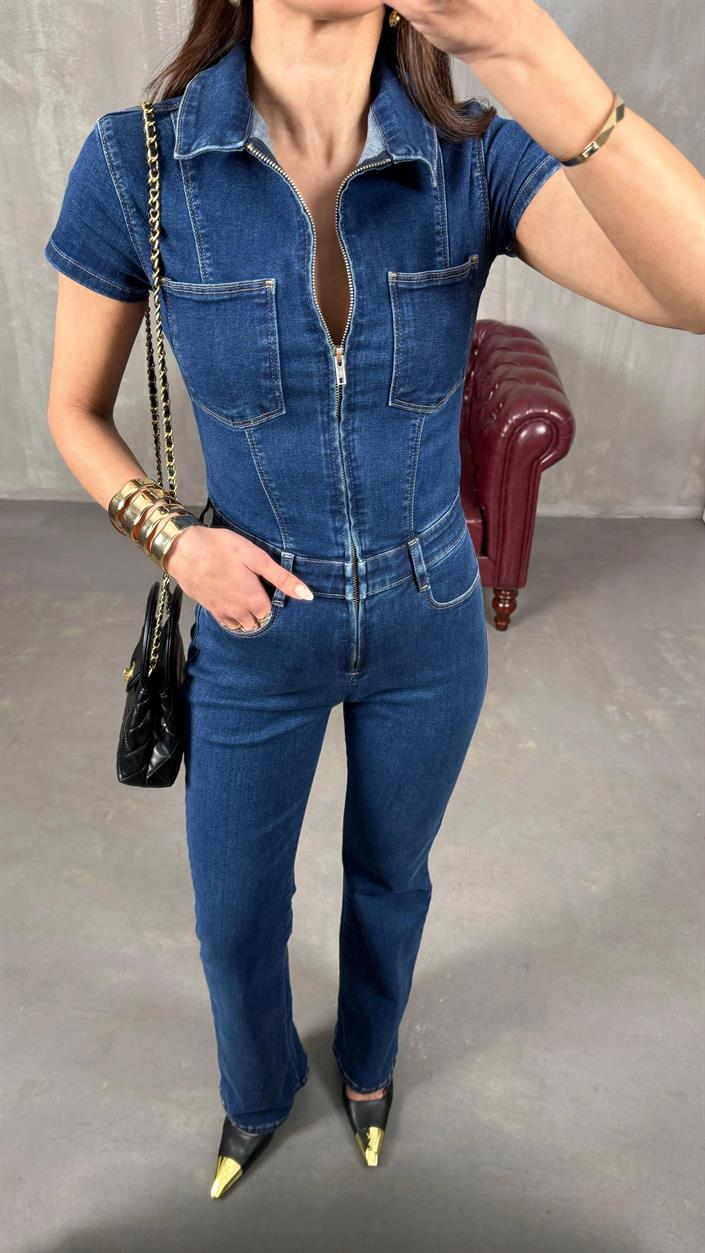 Milen Mavi Fermuarlı Gabardin Tulum GAUS-01255