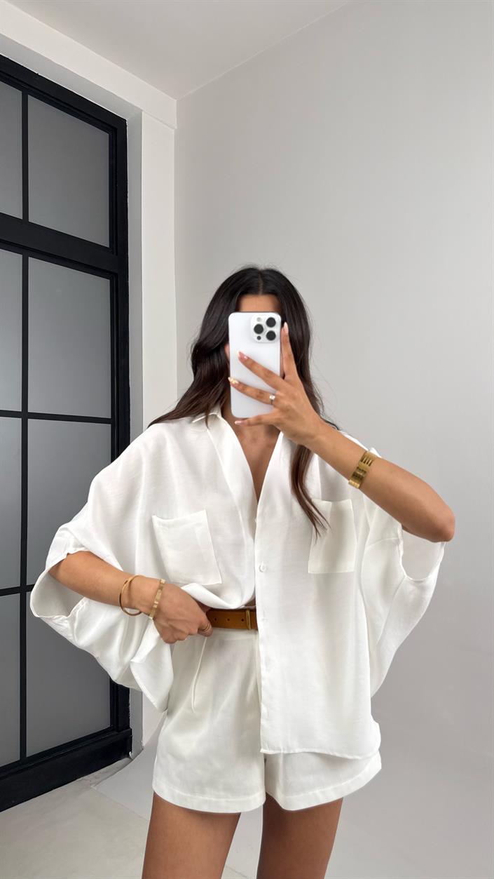 Ekru Cep Detaylı Basic Tencel Gömlek Gaus00679