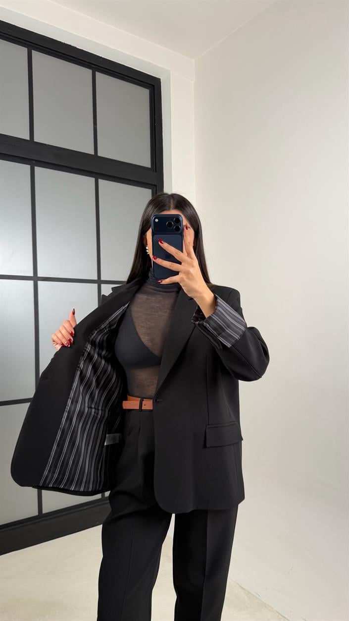 Siyah Vatkalı Astarlı Blazer Ceket GAUS-00729