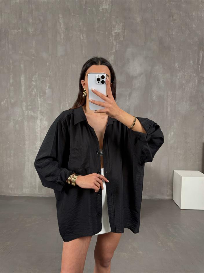 Ole Siyah Oversize Gömlek
