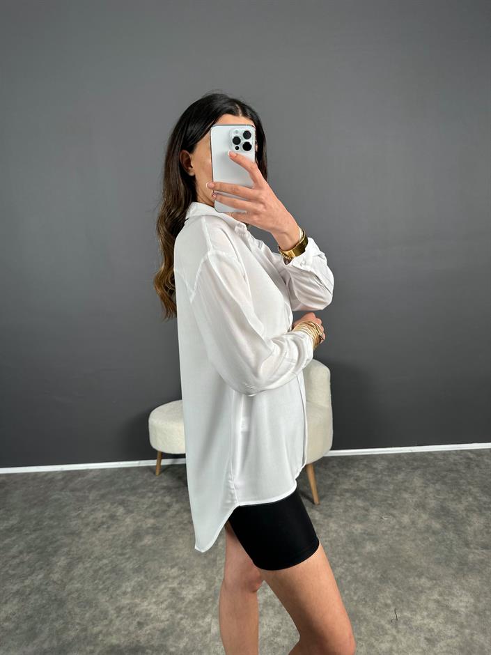 Beyaz Kruvaze Yaka Salaş Bluz