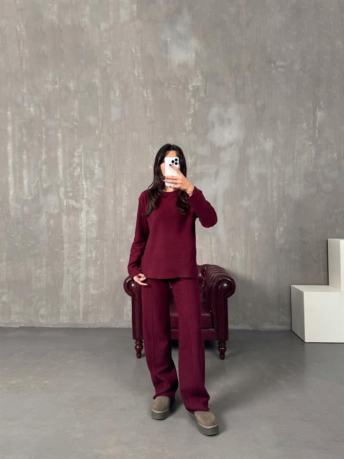 Versa Bordo Selanik Kumaş Kazak Pantolon Takım