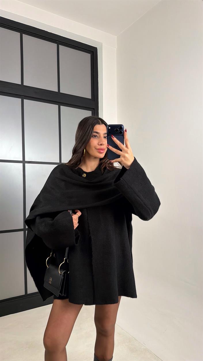 Siyah Şal Detaylı Triko Kazak GAUS-00774