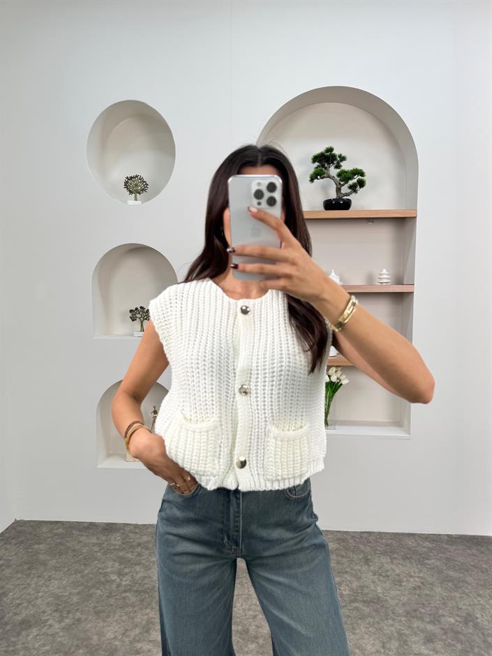 Maje Beyaz ZR Model Düğmeli Yelek Hırka 