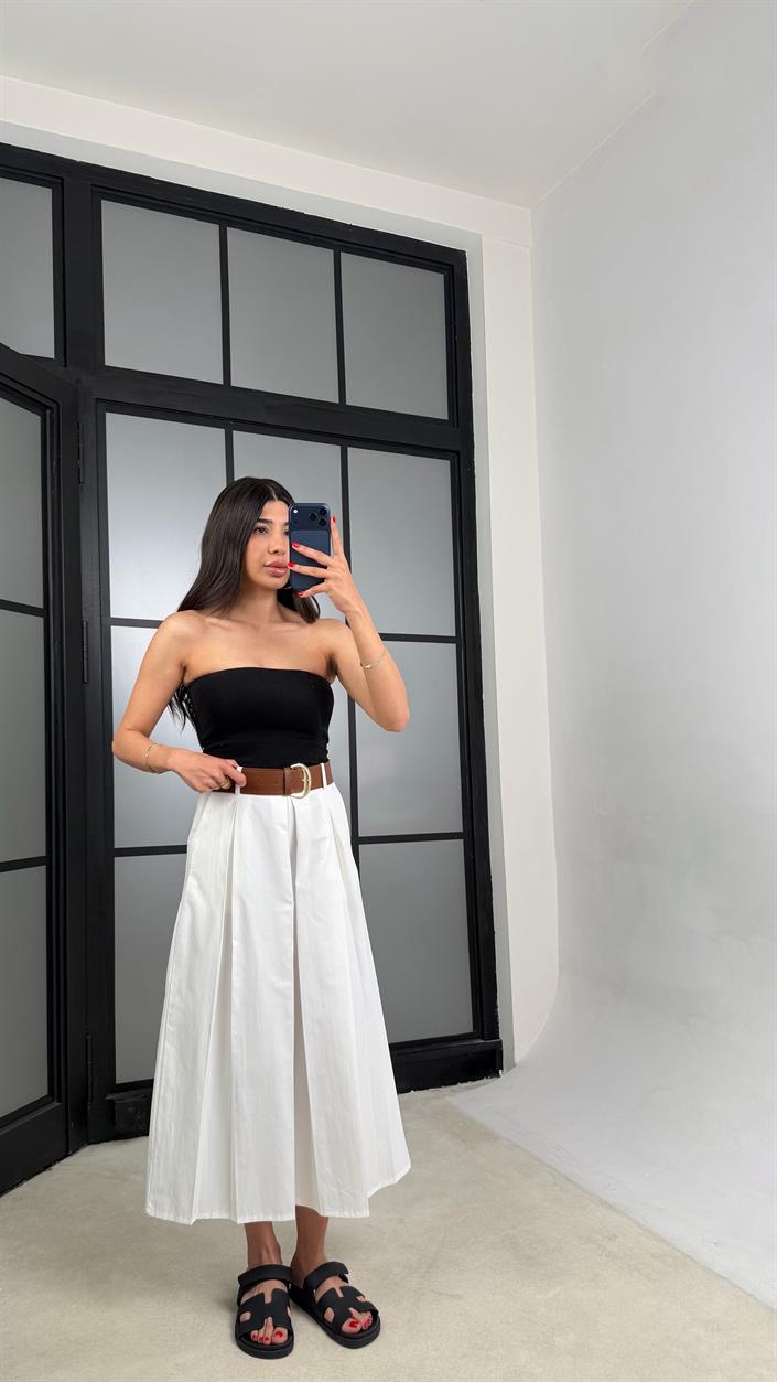 Beyaz Kemerli Etek Pantolon GAUS-01571