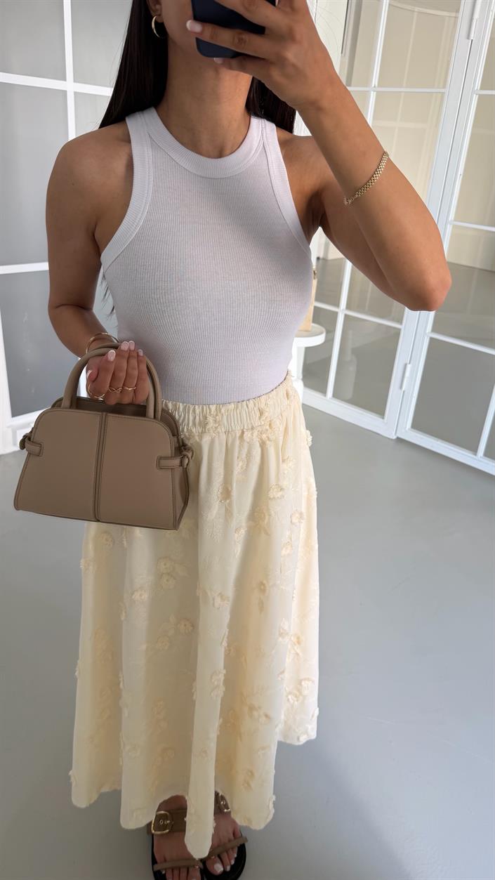 Krem Beli Lastikli Astarlı Nakışlı Etek GAUS-01585