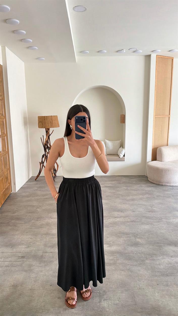 Siyah Beli Lastikli Tencel Etek GAUS-01321