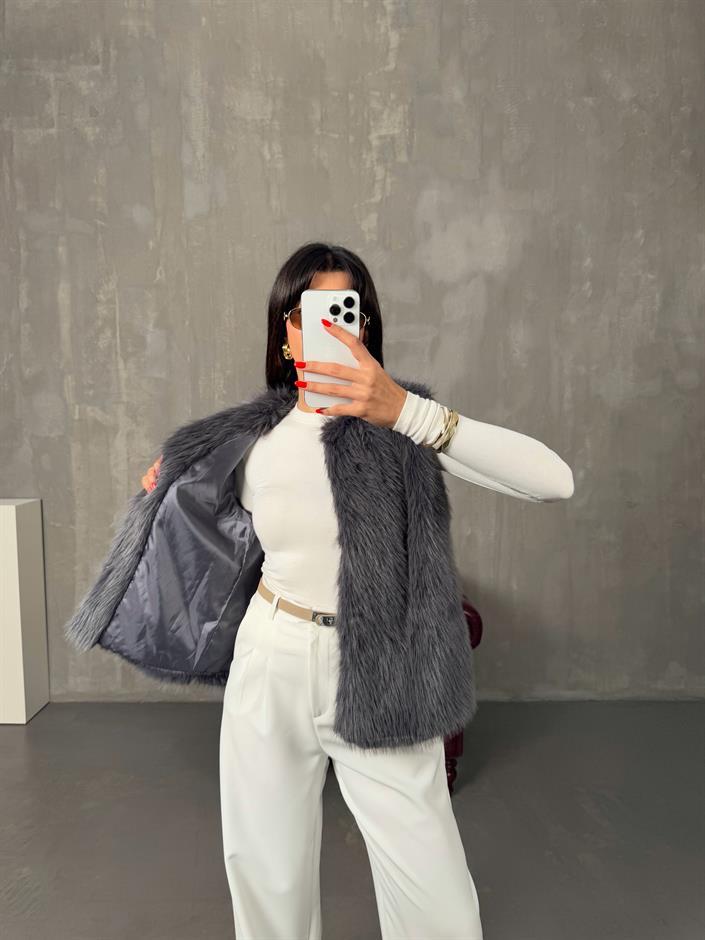 Tilly Antrasit Peluş Astarlı Kürk Yelek