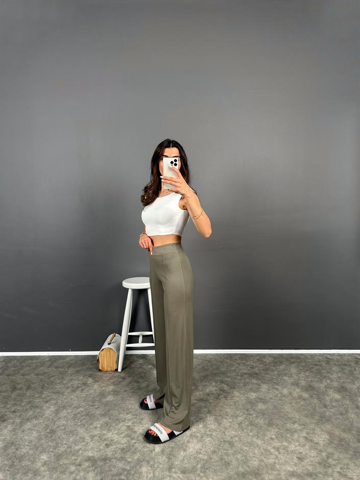 Bancy Haki Çımalı Rahat Modal Pantolon