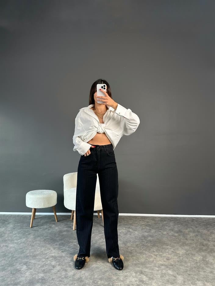 Siyah Muadil Taşlı Denim Pantolon 