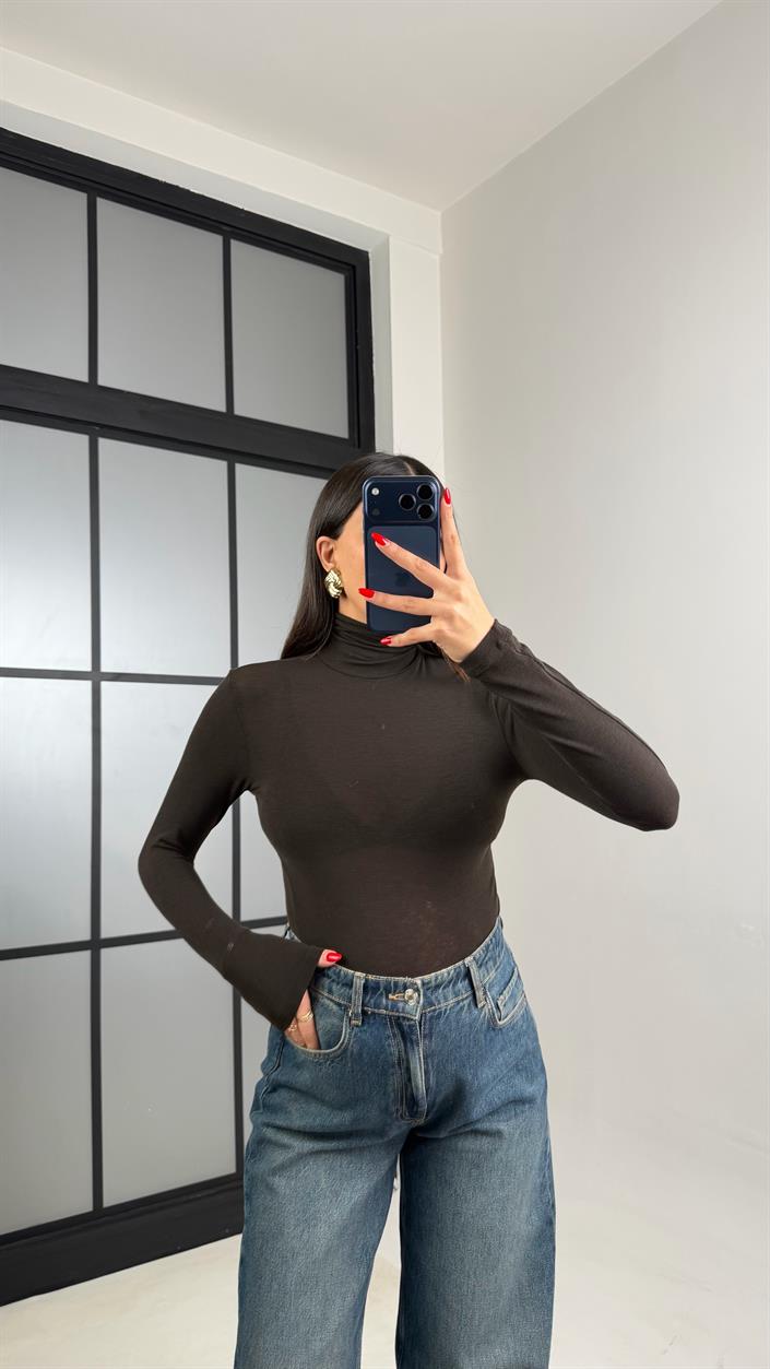 Acı Kahve Transparan Boğazlı Bluz GAUS-01061