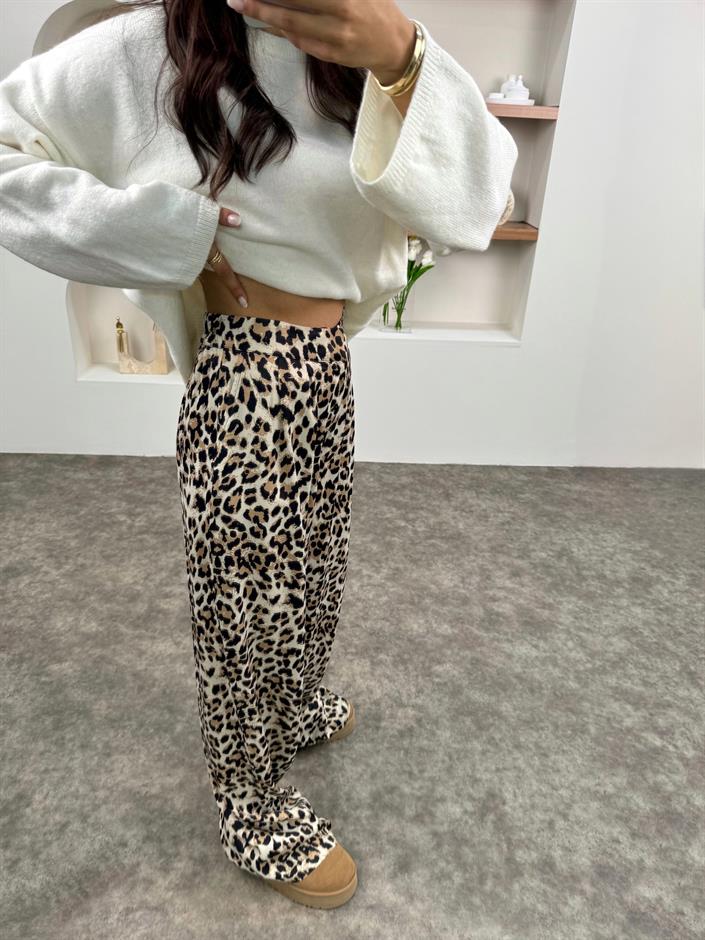 FL Leopar Desenli Saten Pantolon