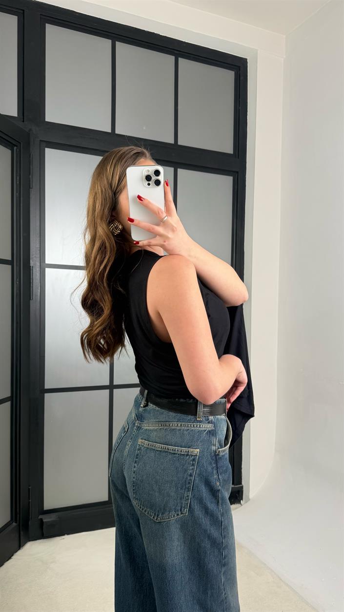 Siyah Tek Omuz Pelerin Bluz GAUS-01276