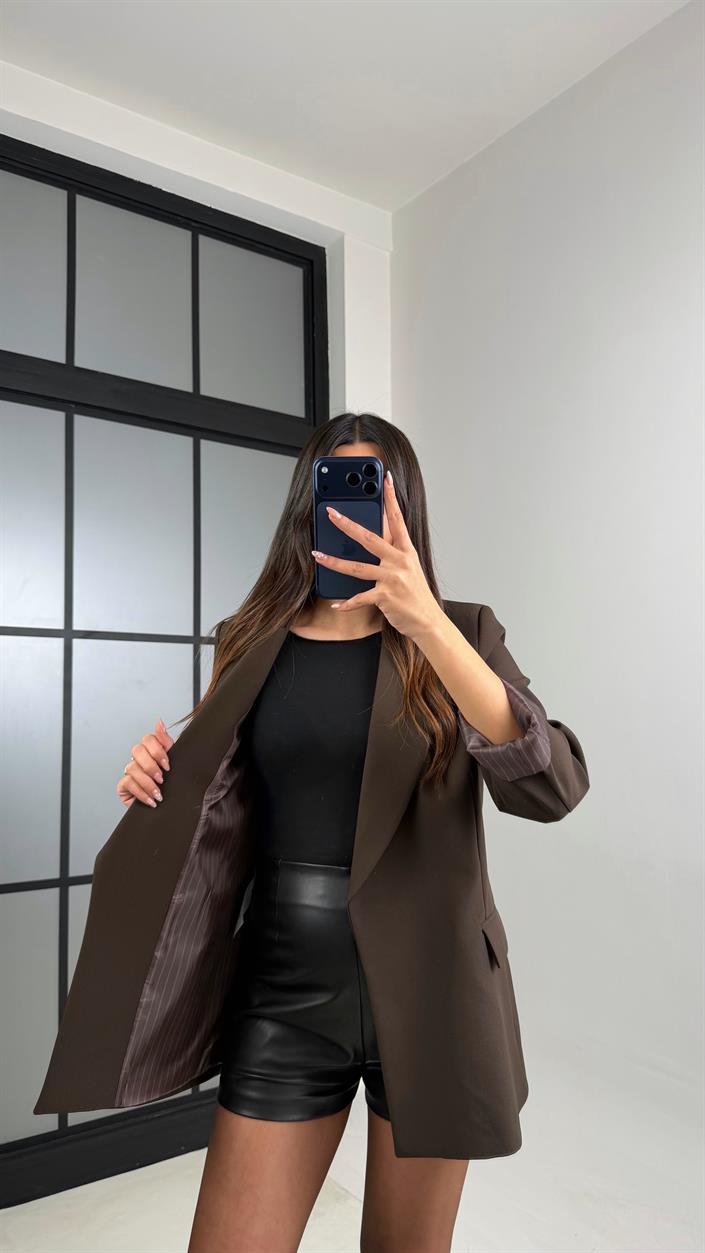 Acı Kahve Astarlı Vatkalı Cep Detaylı Blazer Ceket GAUS-00850