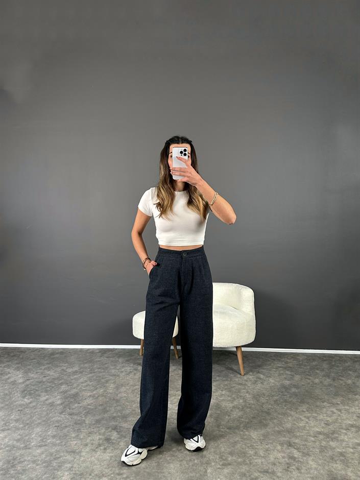 Gece Mavisi Yünefek Palazzo Pantolon