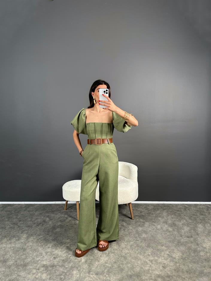 Nick Haki Keten Kemerli Balon Kol Tulum 