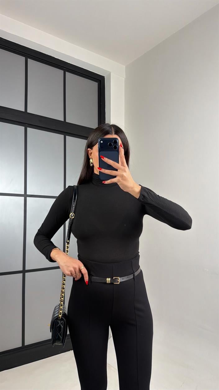 Siyah Kemerli Çımalı Tayt Pantolon gaus-01025