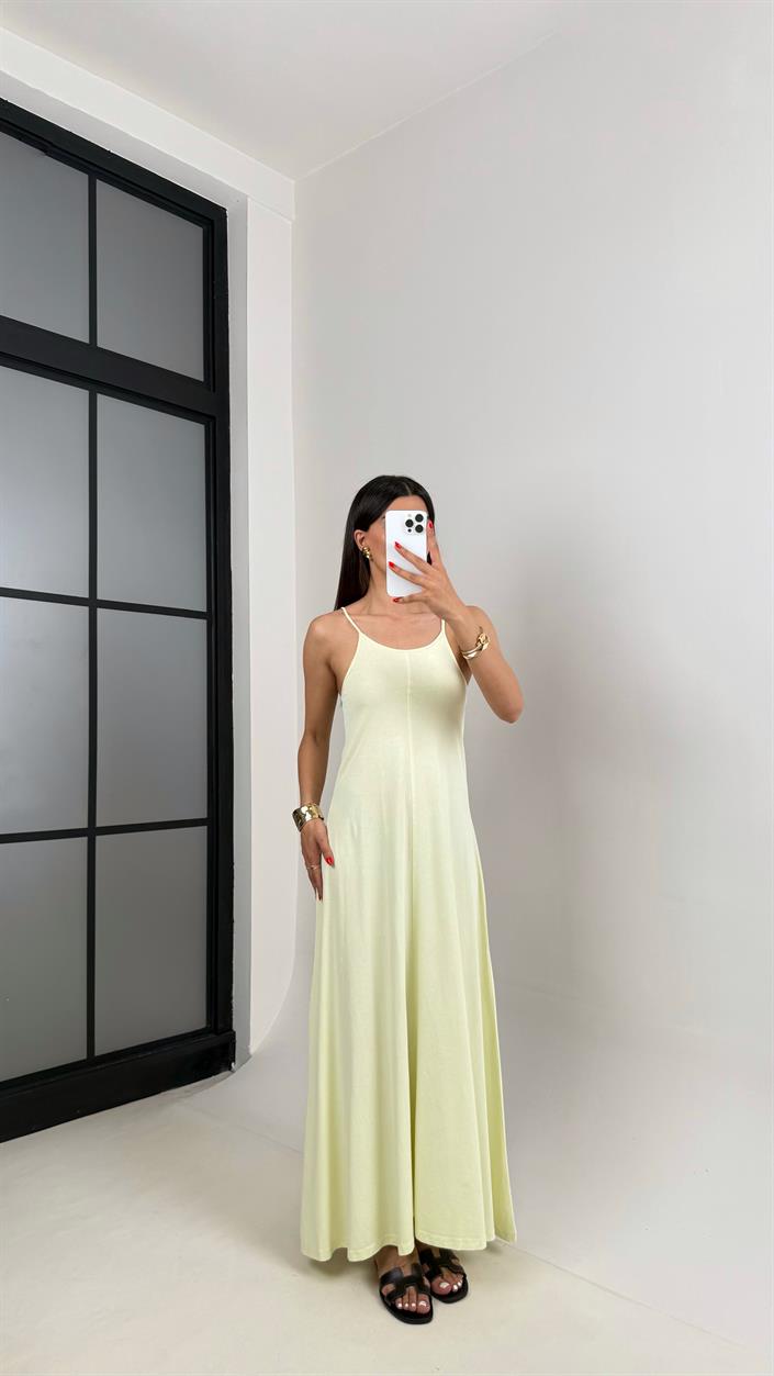 Sarı Yıkamalı Basic Ayarlanabilir Askılı Modal Kumaş Elbise Gaus00472