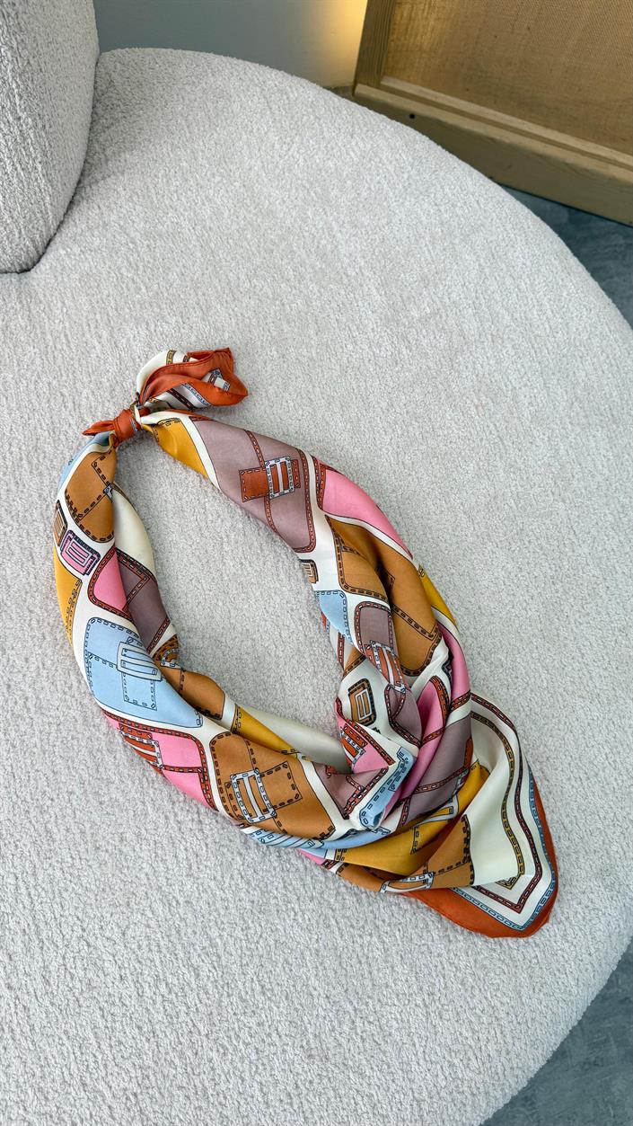 Turuncu Çok Çanta Desenli Fular GAUS-00333