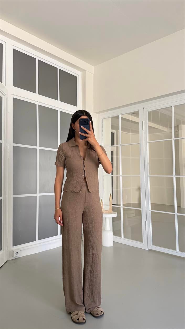 Vizon Crop Bluz Beli Lastikli Pantolon Bürümcük Takım GAUS-01555