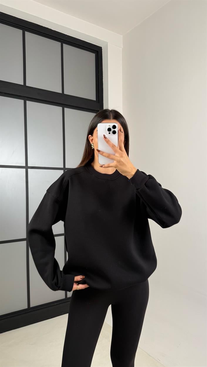 Siyah Şardonlu Basic Sweatshirt GAUS-00219