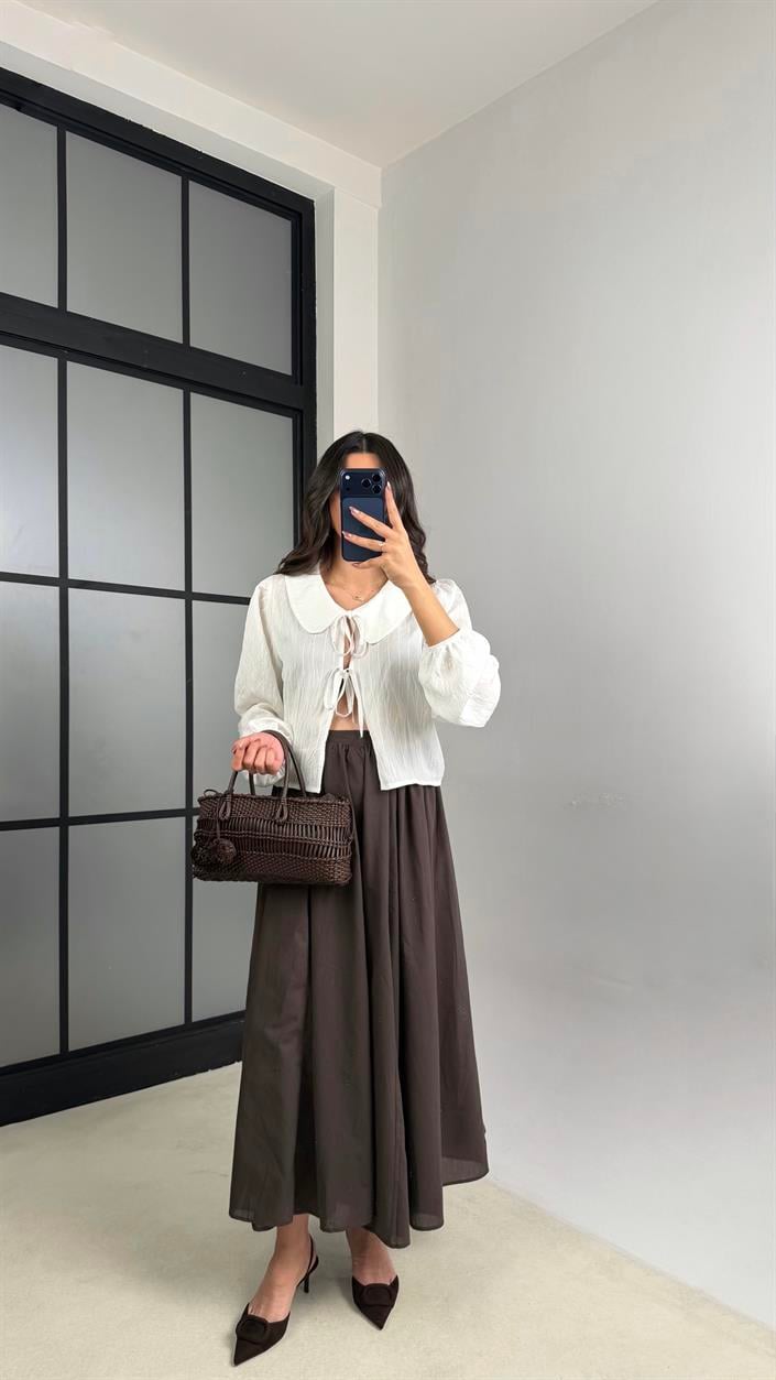 Acı Kahve Vual Astarlı Prenses Etek GAUS-01148