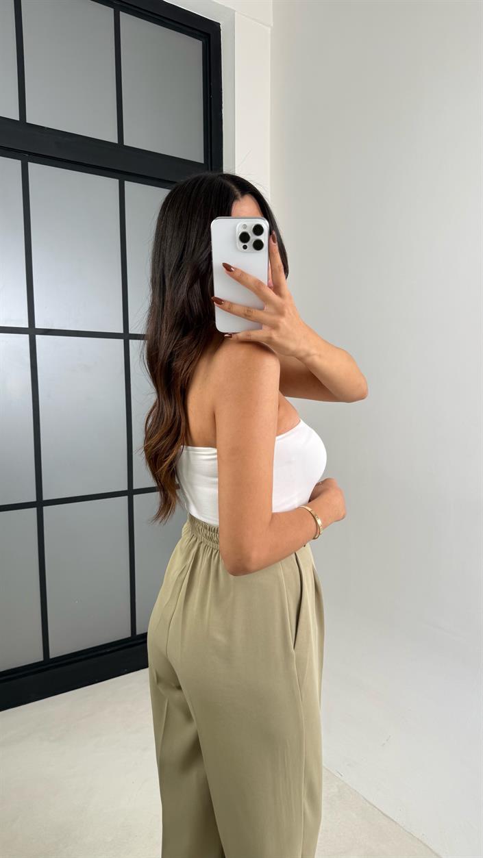 Yeşil Gold Düğmeli Beli Lastikli Premium Pantolon GAUS-00141