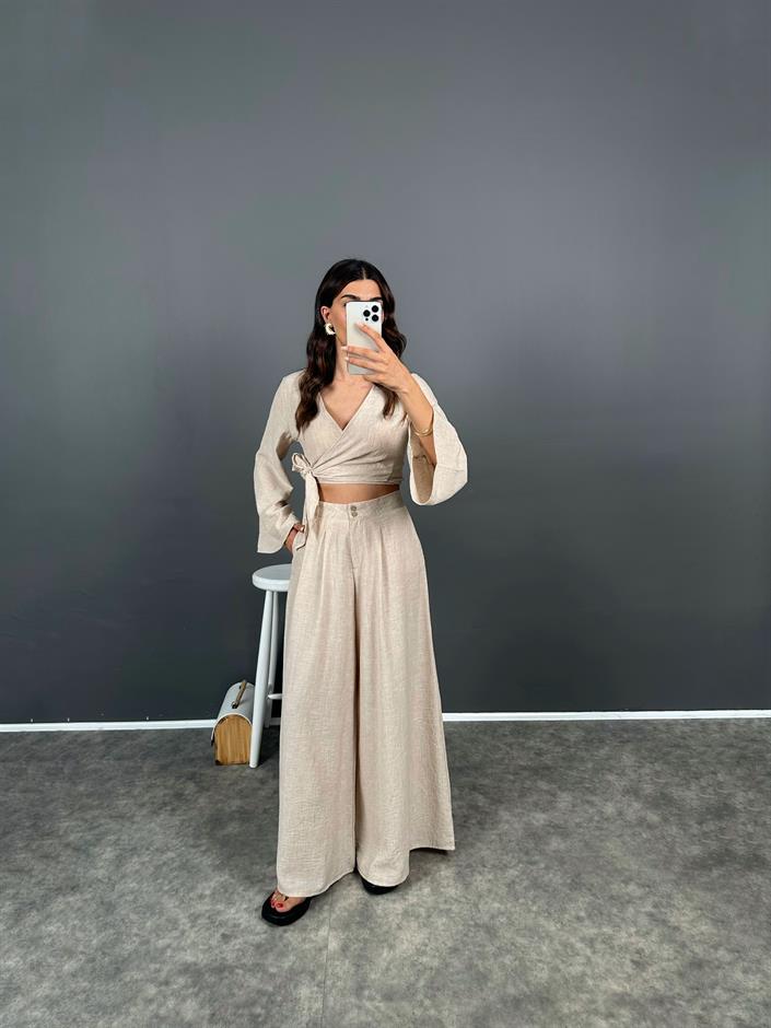 Libens Taş Crop Bol Paça Pantolon Takım