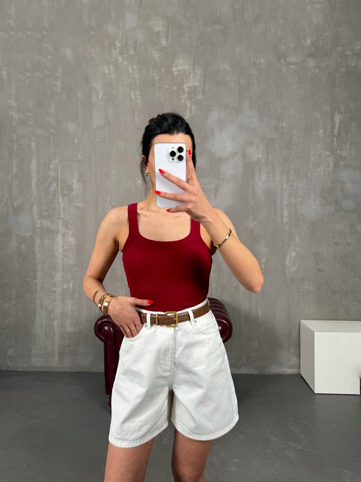 Bordo Askılı Crop Gaus00220