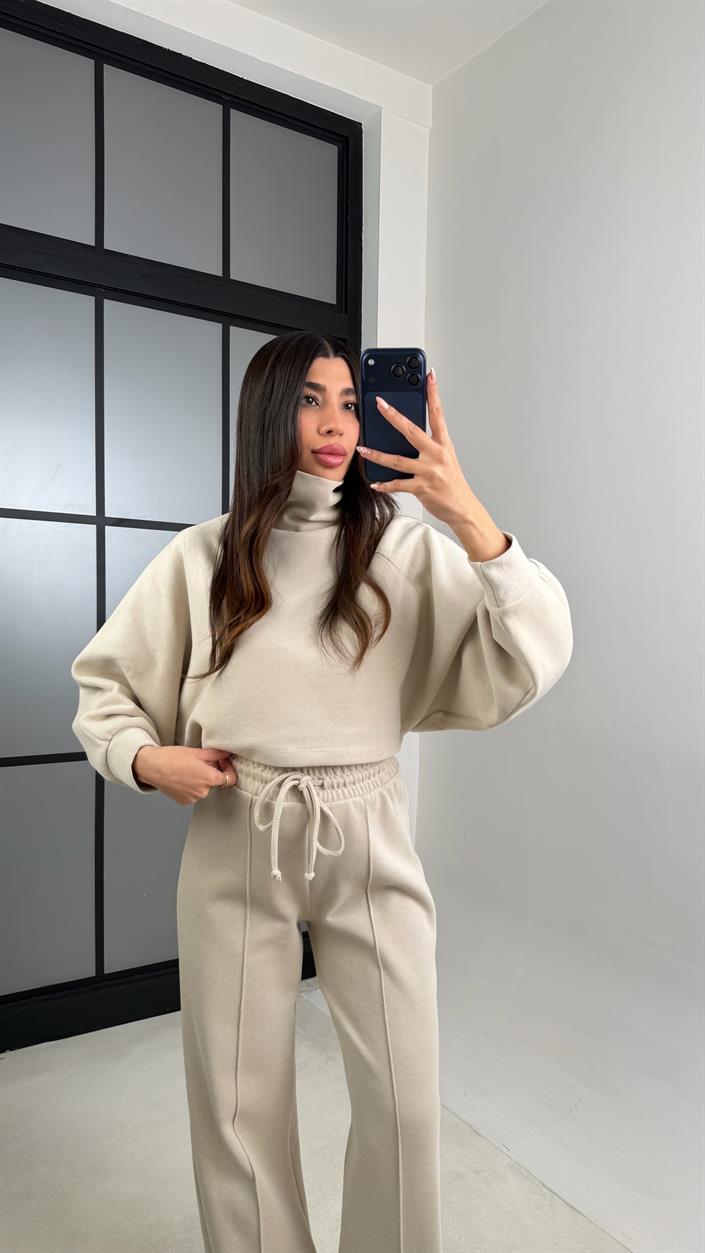 Taş Balıkçı Yaka Kazak Beli Lastikli Pantolon Premium Takım GAUS-00898